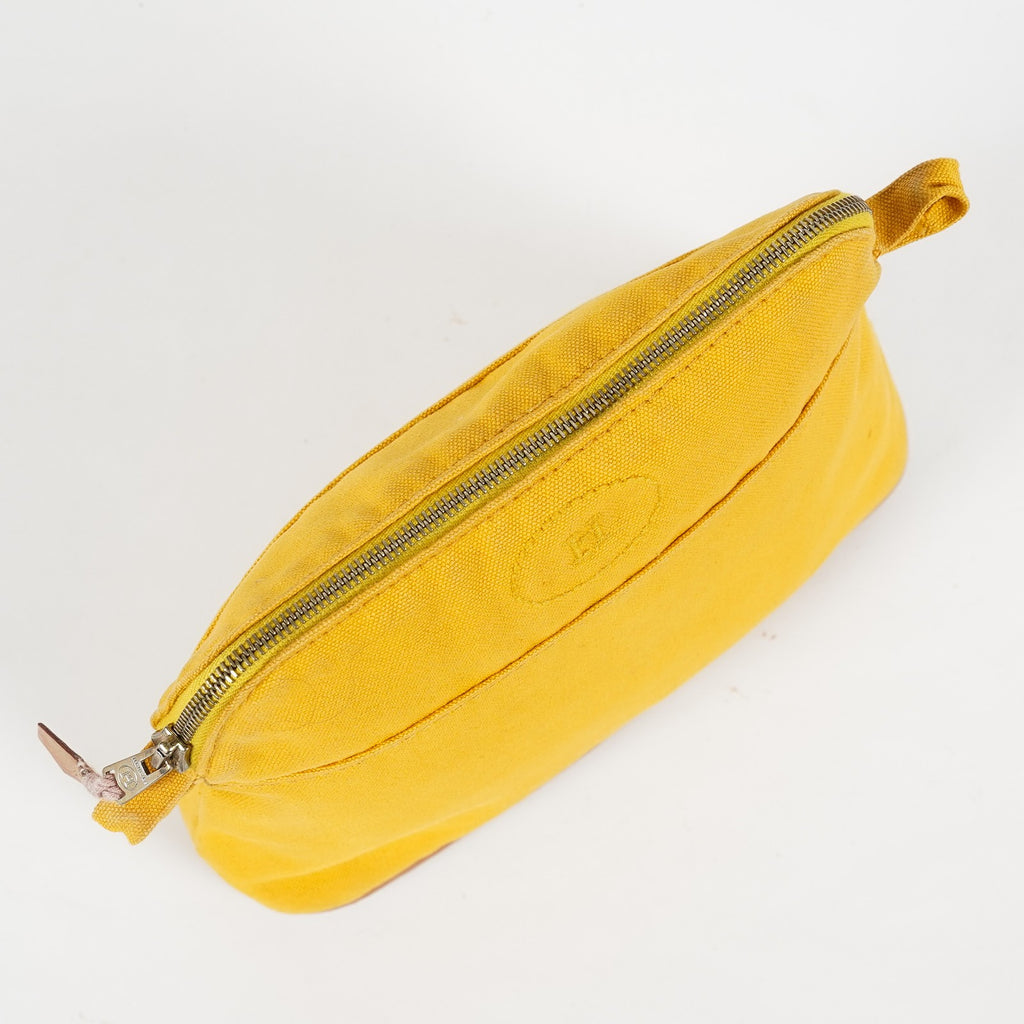 Hermes Bolide Pouch 23 Yellow Canvas Leather Trim Zip Pouch Bag Used 08E33825007