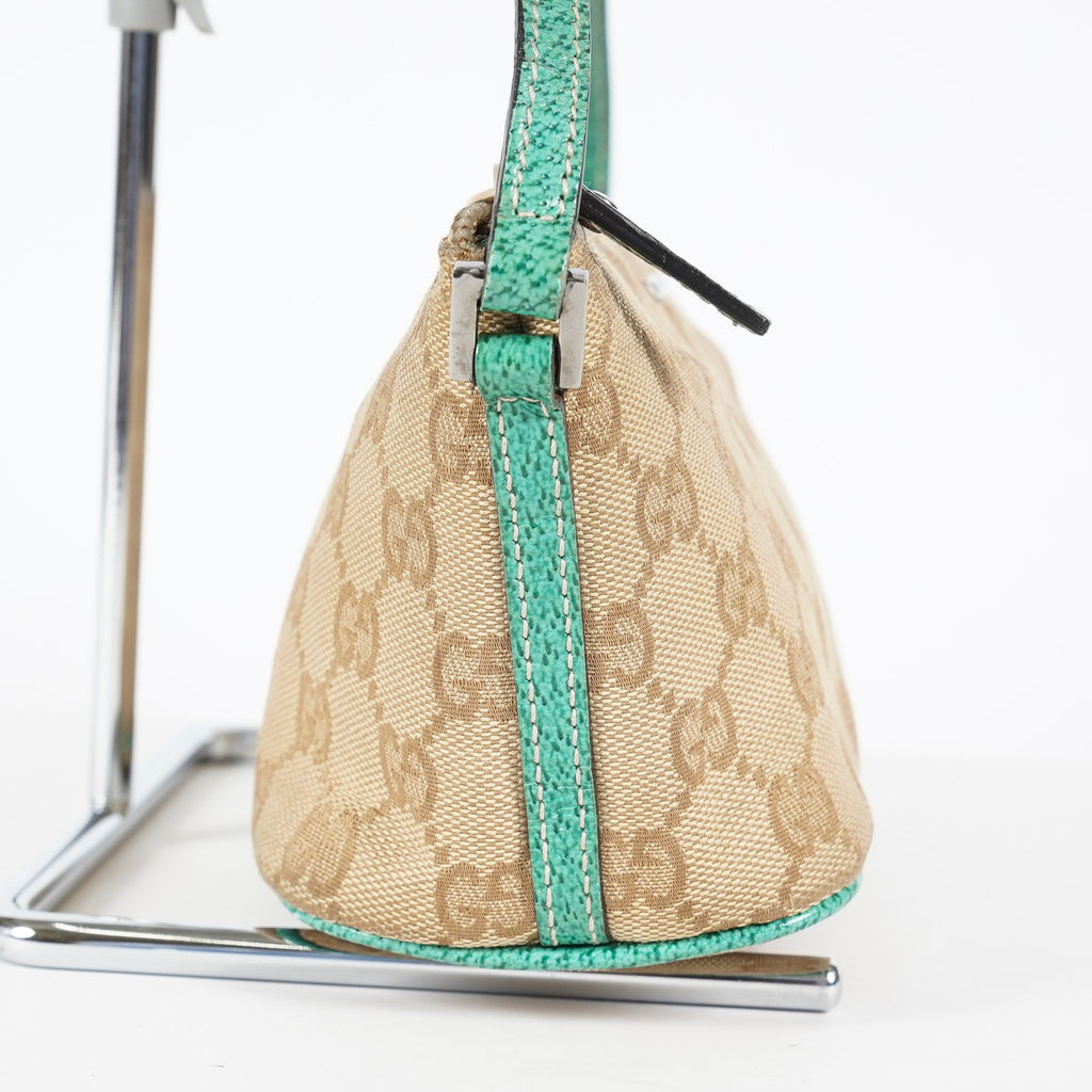 Gucci GG Canvas Boat Pochette Shoulder Bag Beige Green Used Vintage 08E012310002