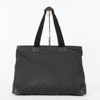 Gucci Black Nylon & Leather Tote Bag Purse With Zipper GG Monogram XY157