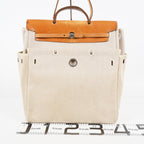 Hermes Herbag MM Toile Canvas Leather Beige 2way Handbag Bag 07E364950012