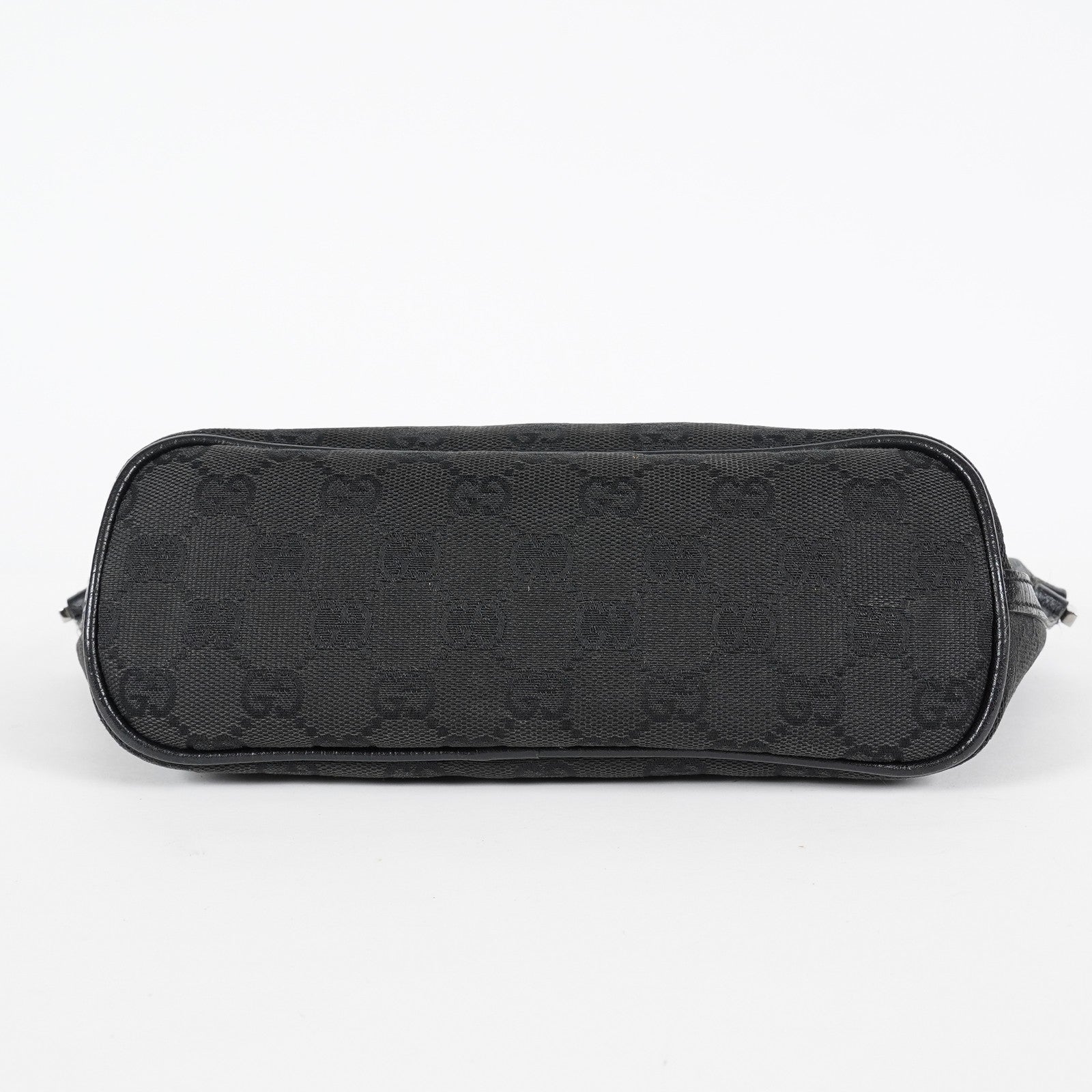 Gucci GG Canvas Boat Pochette 22cm Black Leather Trim Vintage Used 07E022310029