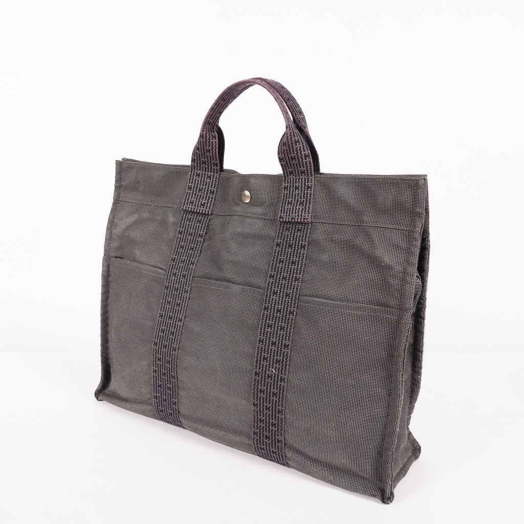Auth Hermes Herline Tote MM Gray Canvas Silver HW Vintage Purse Used 07E22605005