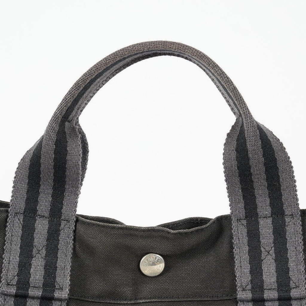 Hermes Fourre-Tout MM Black Canvas Leather Tote Bag Used Auth 09E02825011