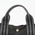 Hermes Fourre-Tout MM Black Canvas Leather Tote Bag Used Auth 09E02825011