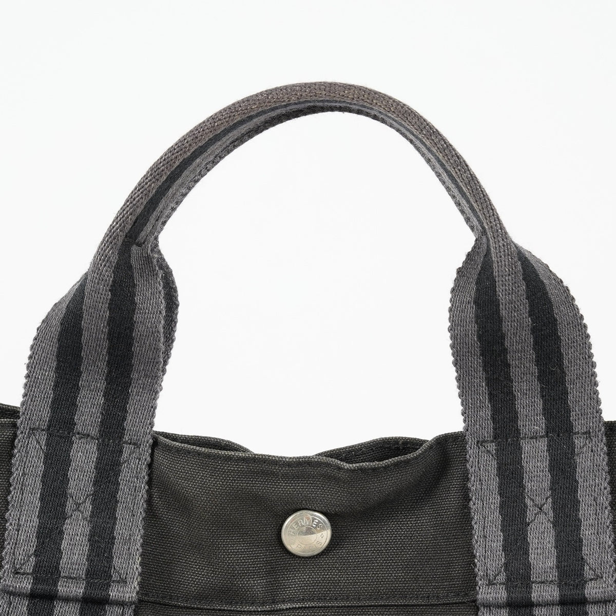 Hermes Fourre-Tout MM Black Canvas Leather Tote Bag Used Auth 09E02825011