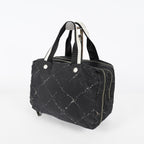Chanel Travel Line Tote 26 Black Nylon Jacquard Hand Bag Used 07E131155015