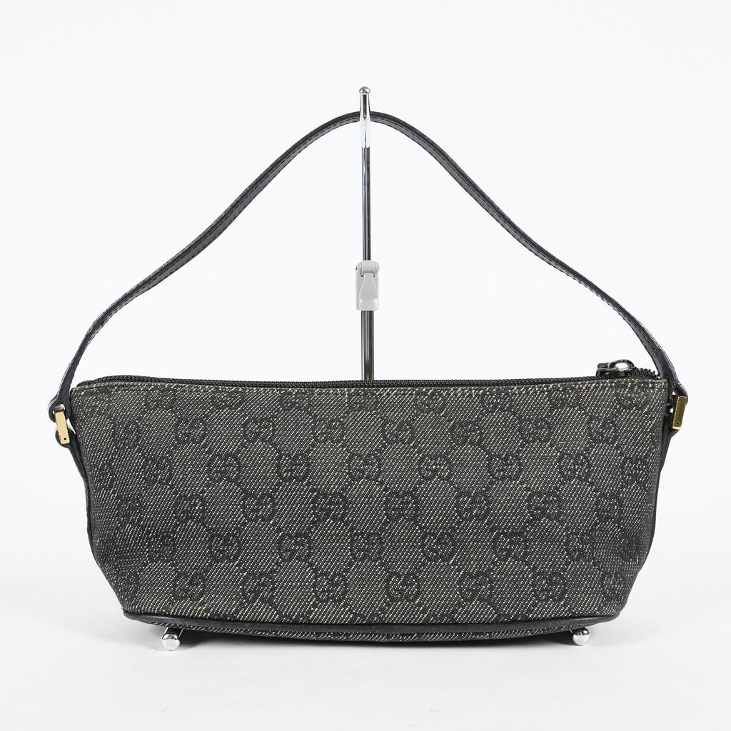 Gucci GG Canvas Boat Pochette Accessory Pouch Bag Gray Black Used 08E012530012
