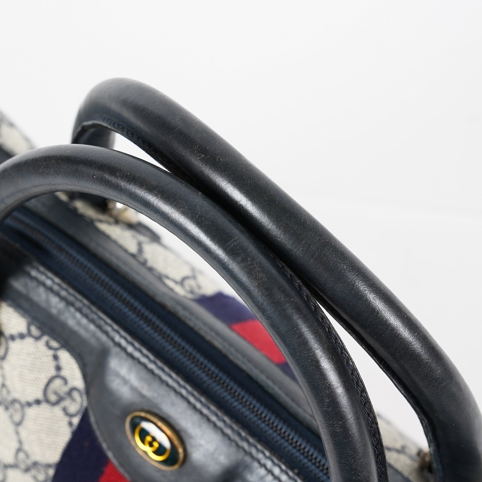 GUCCI Vintage Sherry Line GG Canvas Mini Boston Bag Navy Web 08E393190010