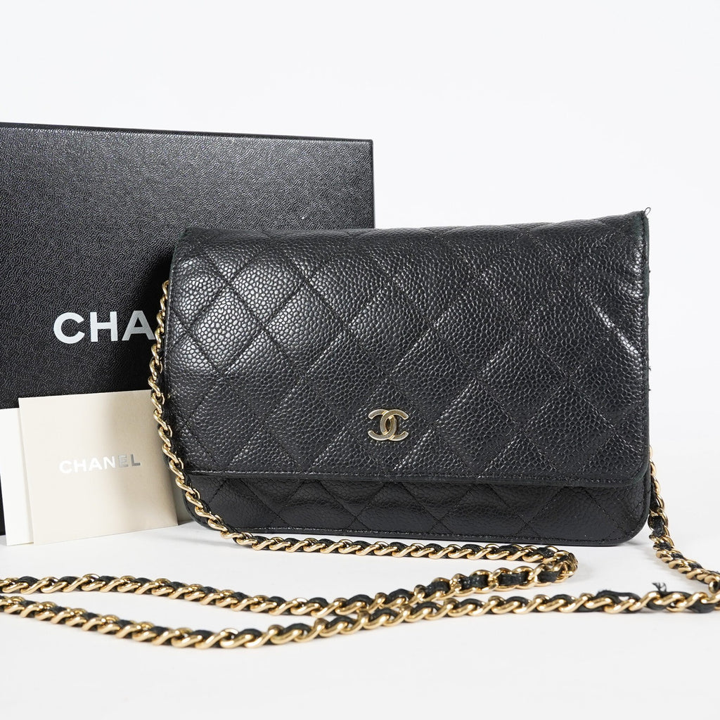 Chanel Caviar Quilted Wallet On Chain WOC Black Crossbody Bag Gold 07E2620790012