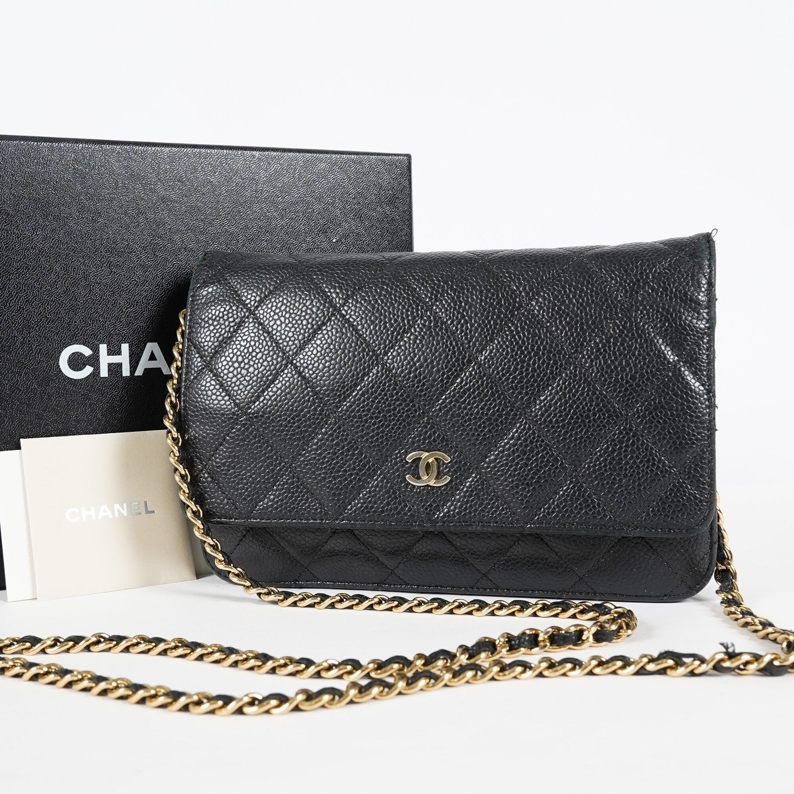 Chanel Caviar Quilted Wallet On Chain WOC Black Crossbody Bag Gold 07E2620790012