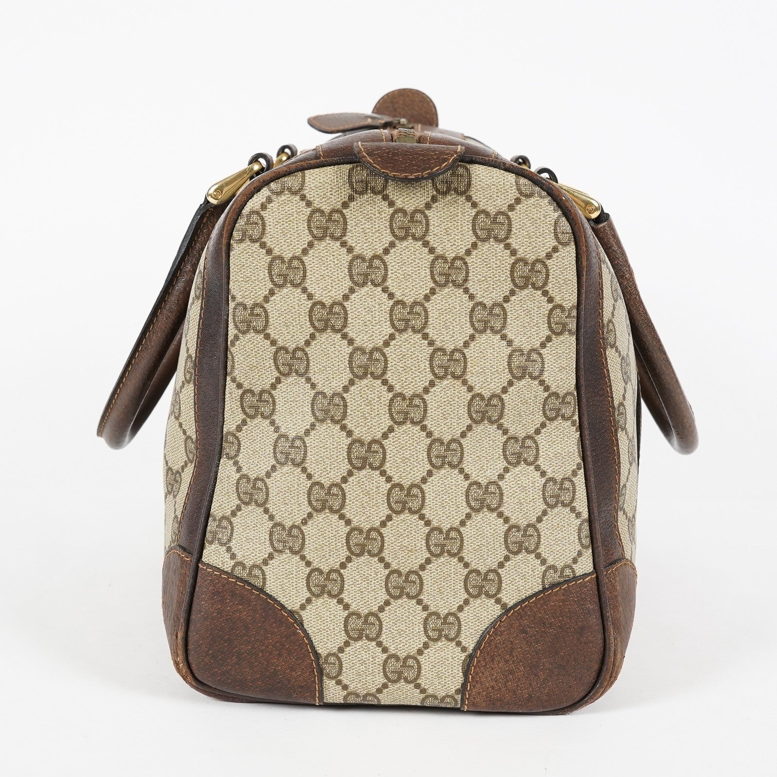 Gucci Vintage GG Supreme Sherry Line Mini Boston Bag Beige Leather 07E052640017