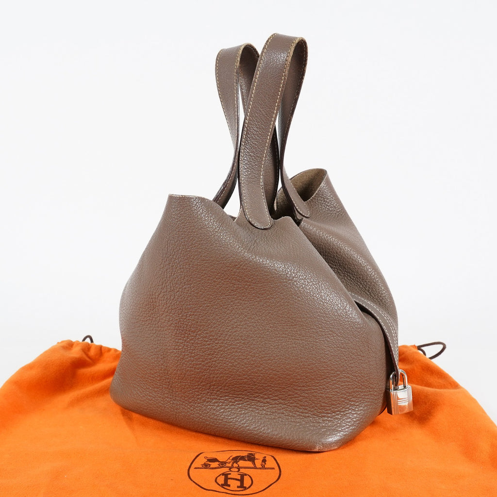Hermes Picotin Lock MM Taurillon Clemence Leather Bag Gray Used 07E2223980025