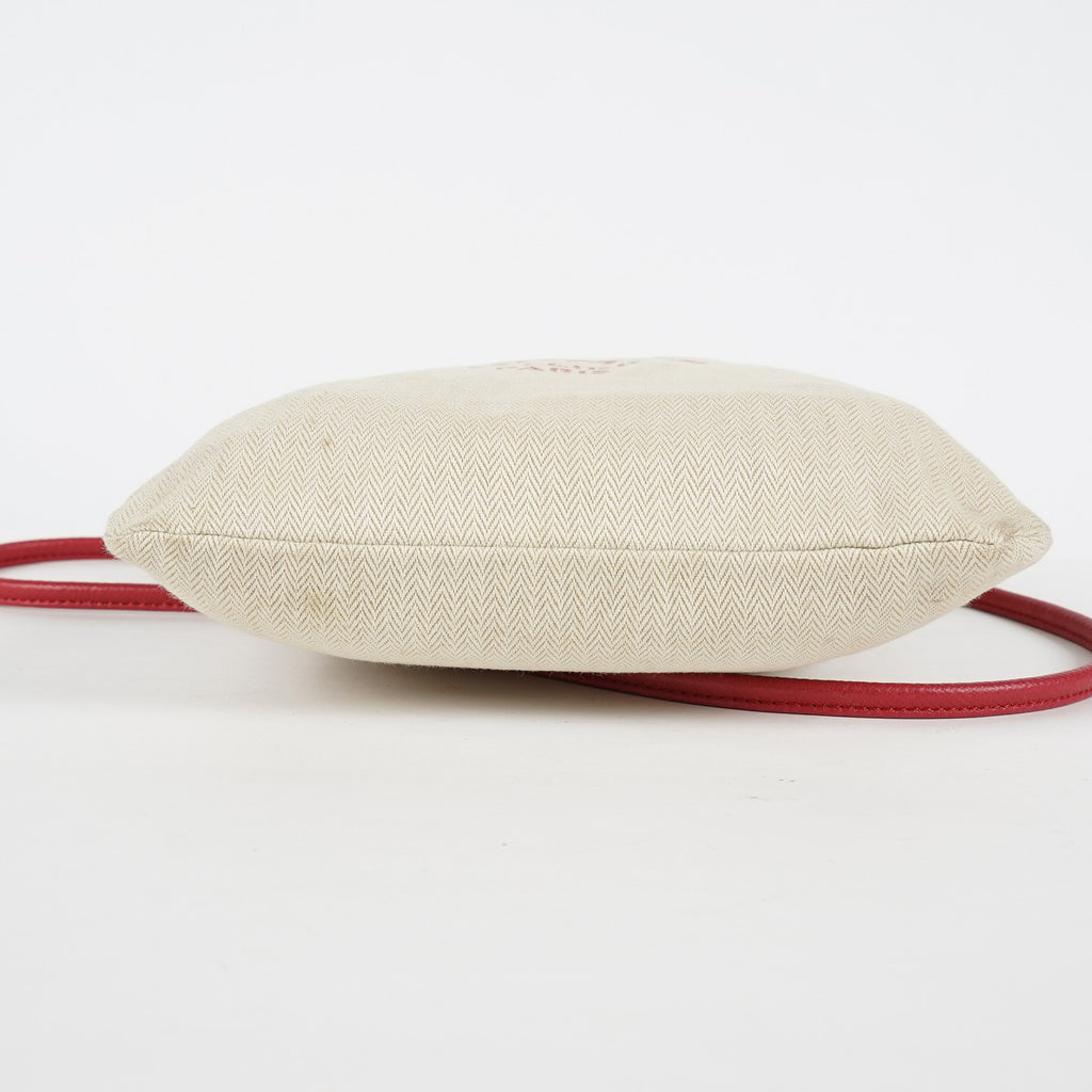 Hermes Aline Mini Beige Canvas Red Leather Shoulder Bag Used 08E082090008