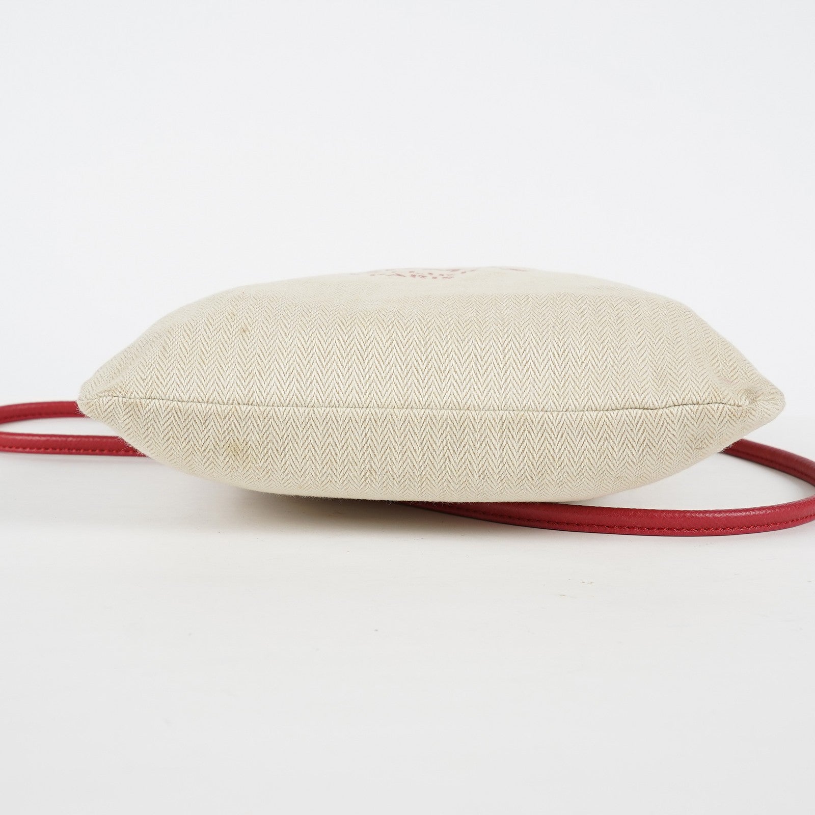 Hermes Aline Mini Beige Canvas Red Leather Shoulder Bag Used 08E082090008