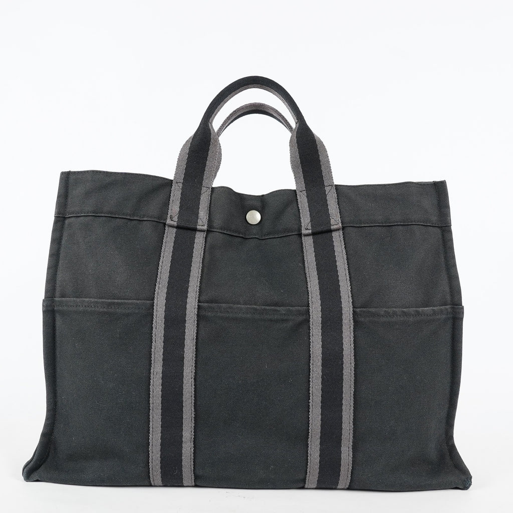 Hermes Fourre-Tout MM Black Canvas Used Tote Shoulder Bag 09M42736508