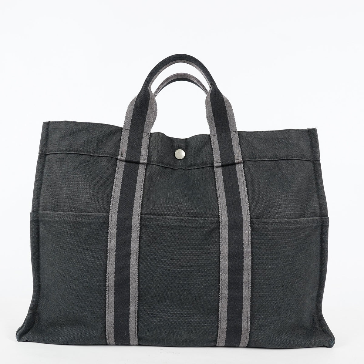 Hermes Fourre-Tout MM Black Canvas Used Tote Shoulder Bag 09M42736508