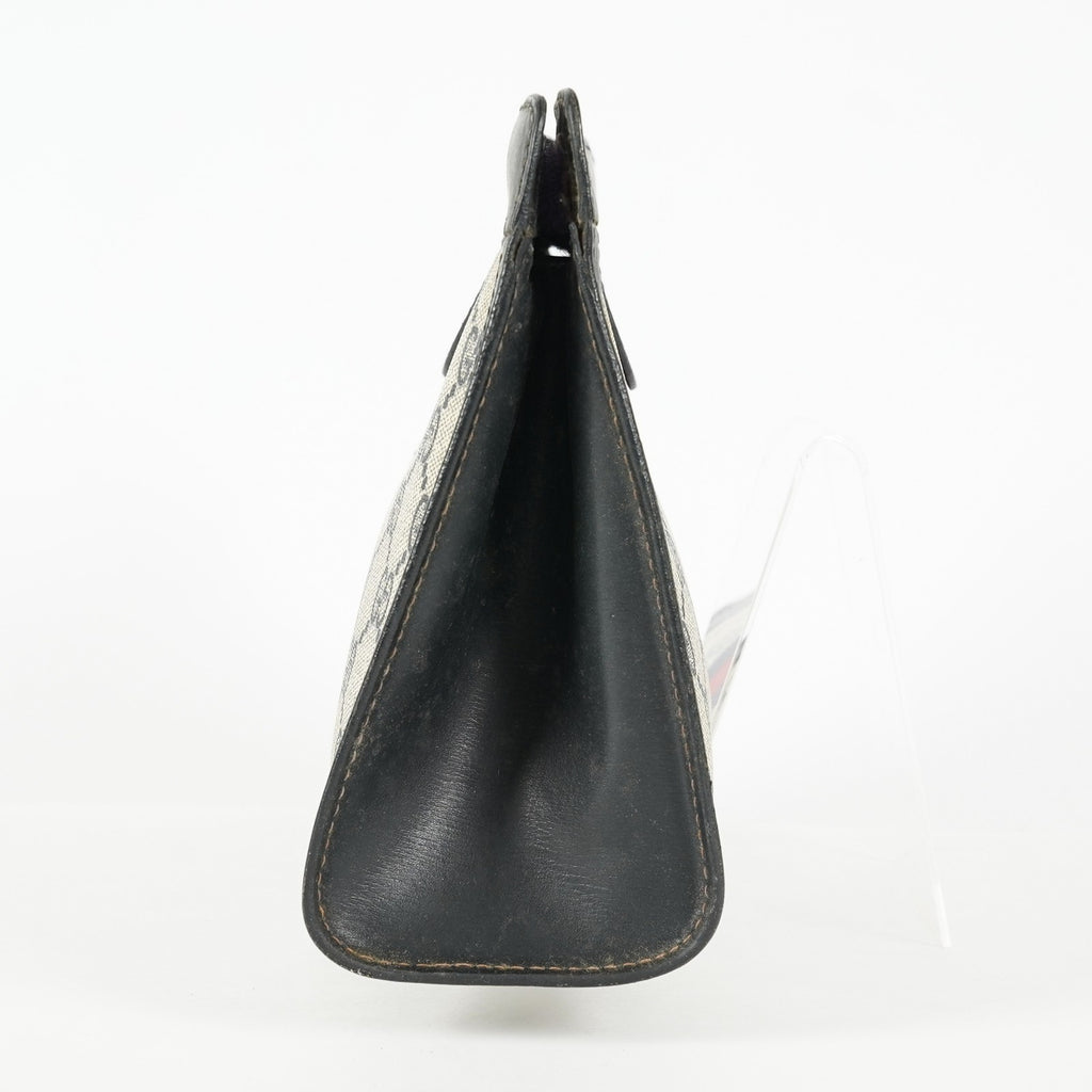 Gucci GG Supreme Clutch Bag 29cm Navy Canvas Leather Used Auth 09E20935010