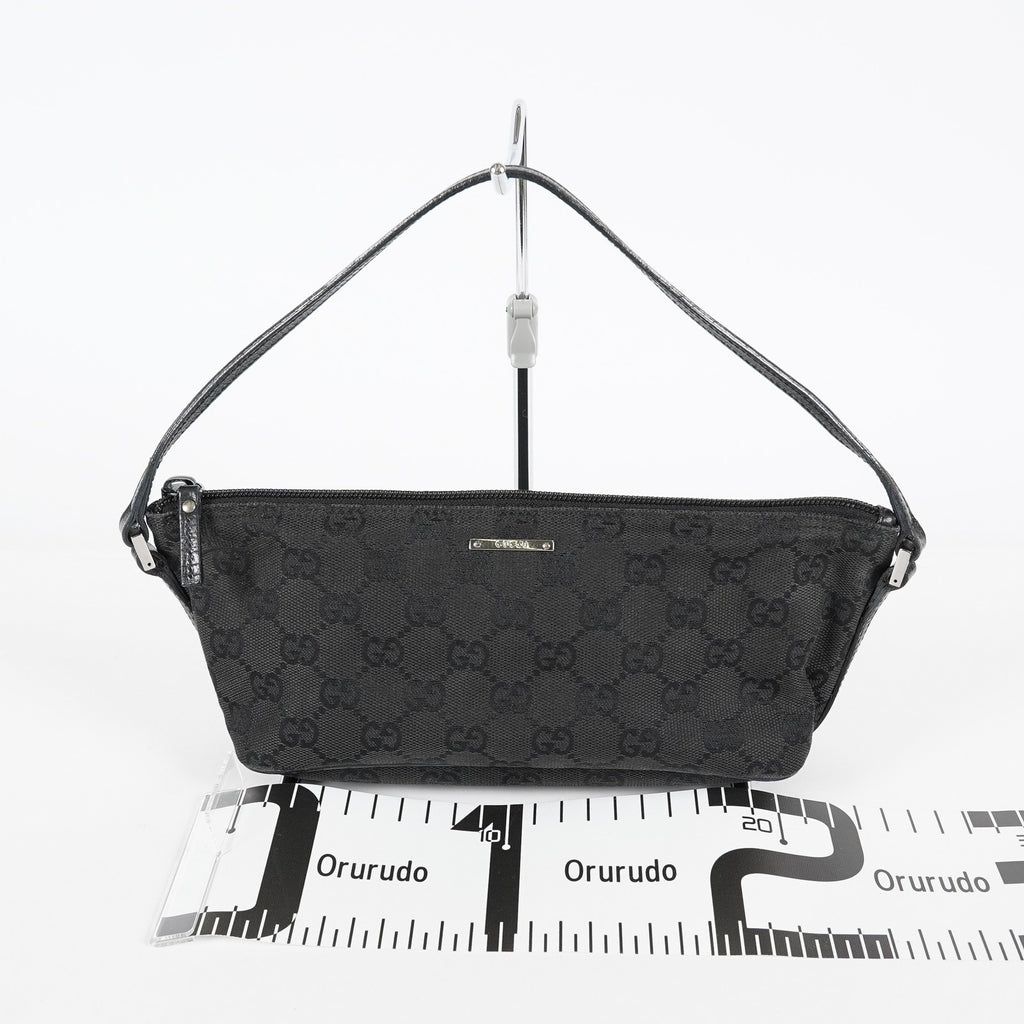 Gucci GG Canvas Boat Pochette 22cm Black Leather Trim Vintage Used 07E022310029