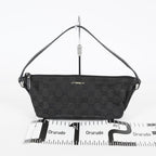 Gucci GG Canvas Boat Pochette 22cm Black Leather Trim Vintage Used 07E022310029
