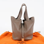 Hermes Picotin Lock MM Taurillon Clemence Leather Bag Gray Used 07E2223980025