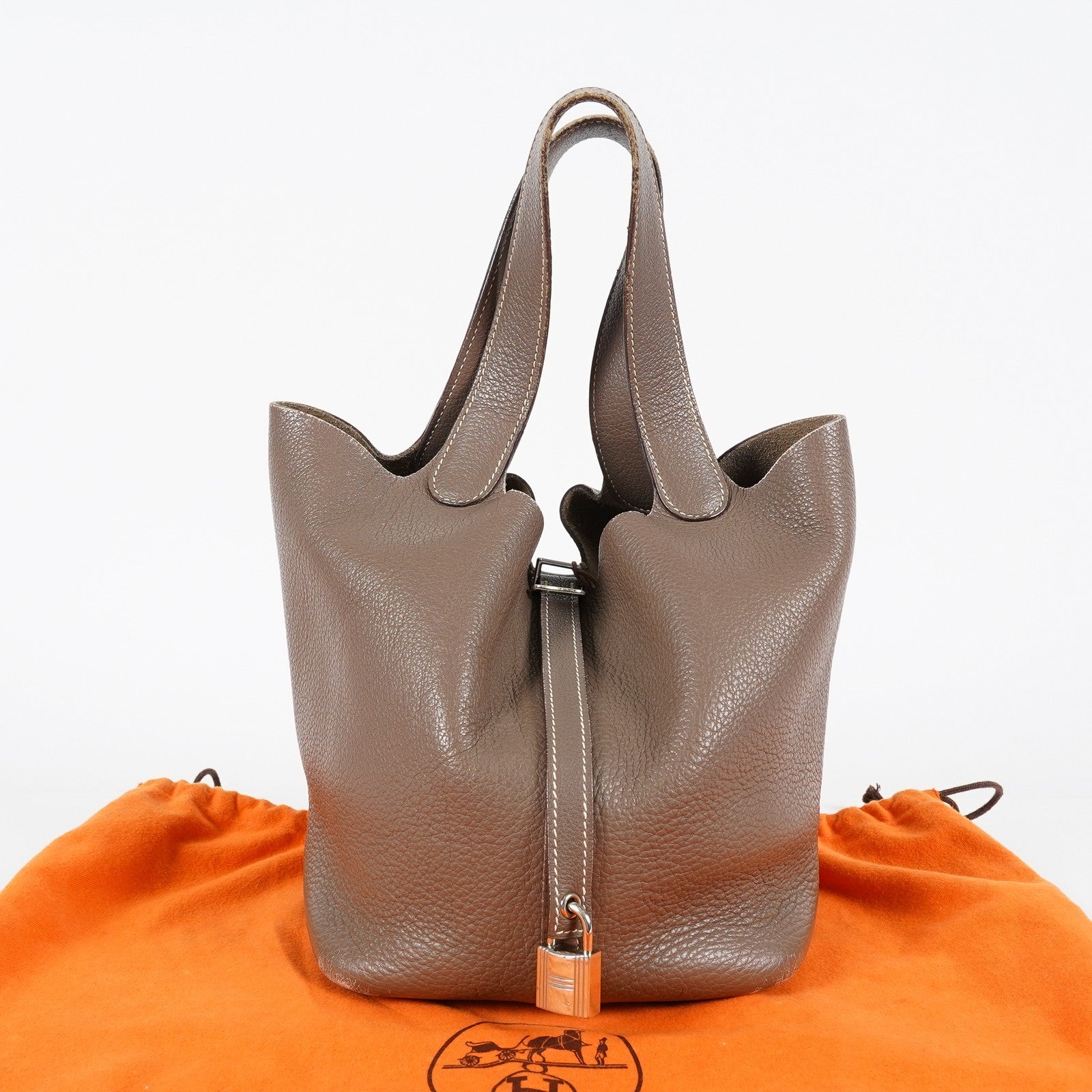 Hermes Picotin Lock MM Taurillon Clemence Leather Bag Gray Used 07E2223980025