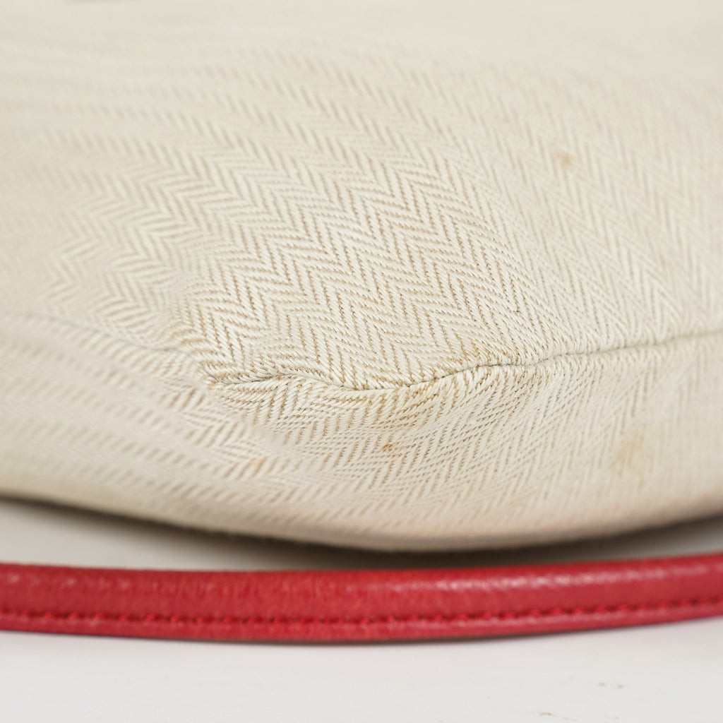 Hermes Aline Mini Beige Canvas Red Leather Shoulder Bag Used 08E082090008