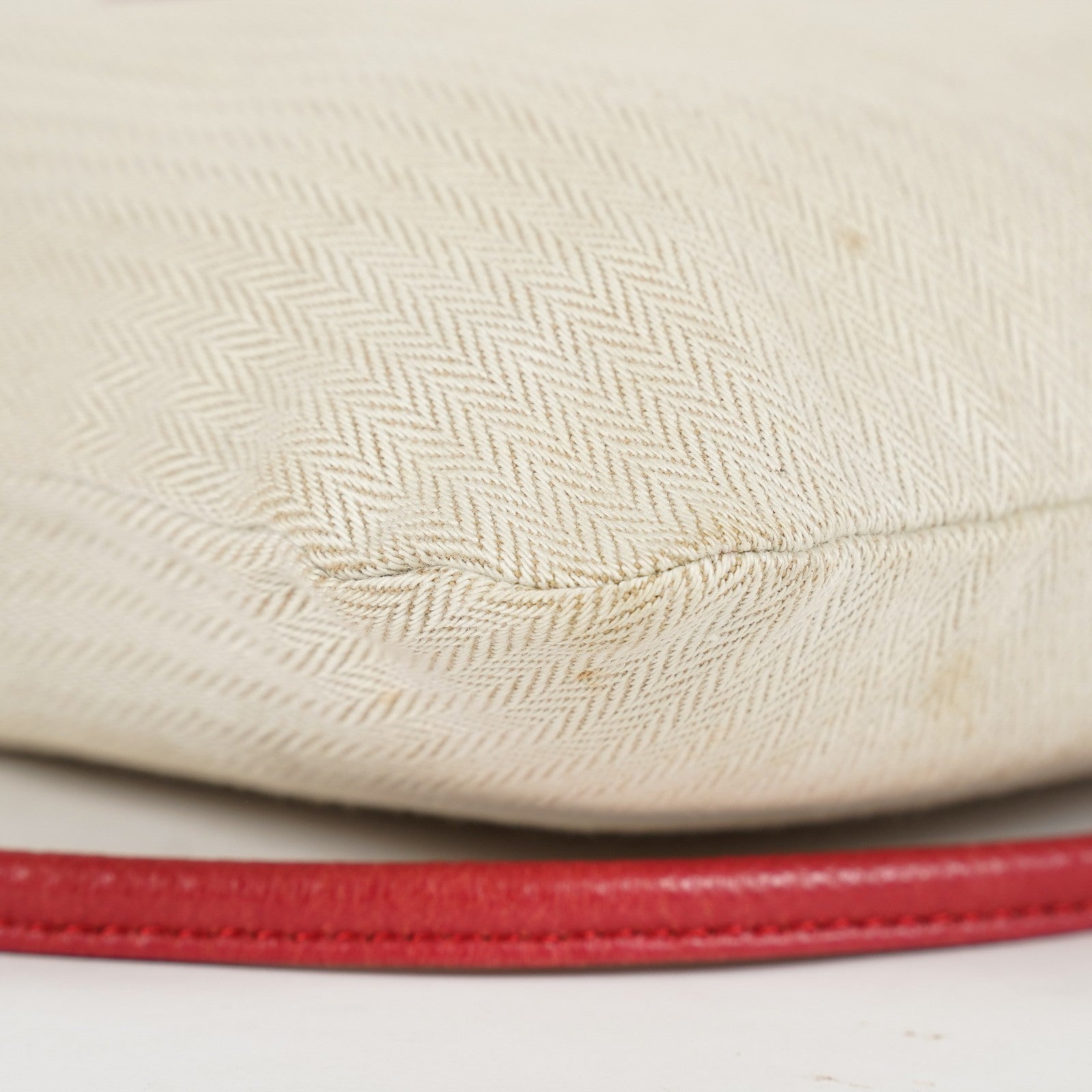 Hermes Aline Mini Beige Canvas Red Leather Shoulder Bag Used 08E082090008