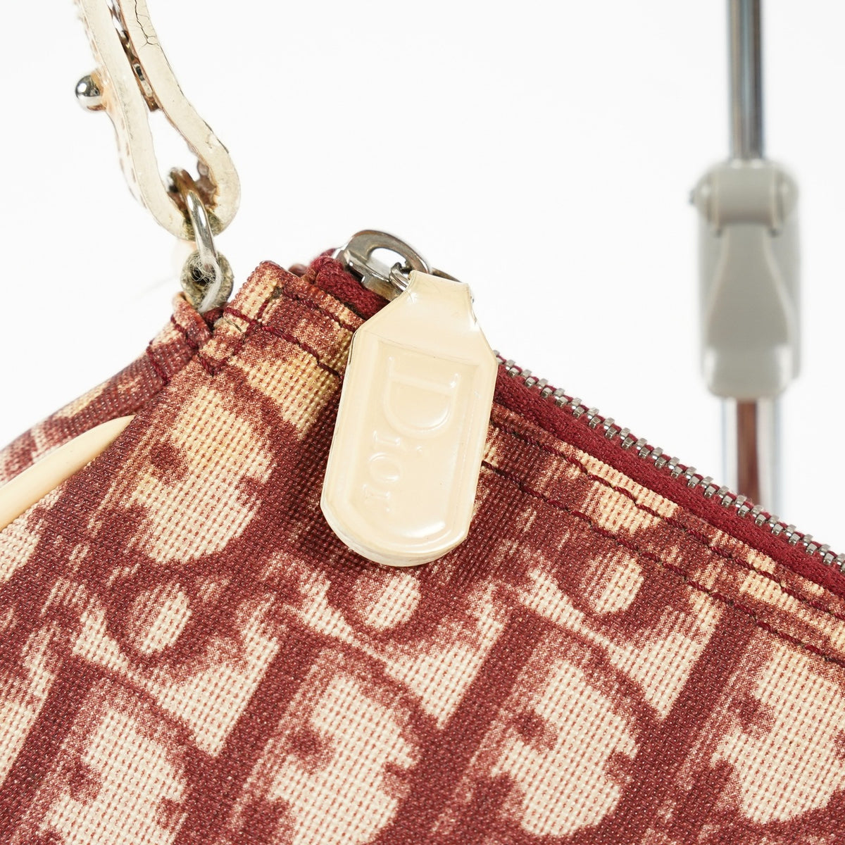 Christian Dior Saddle Bag Trotter Canvas Bordeaux Beige Silver HW 09E223121010