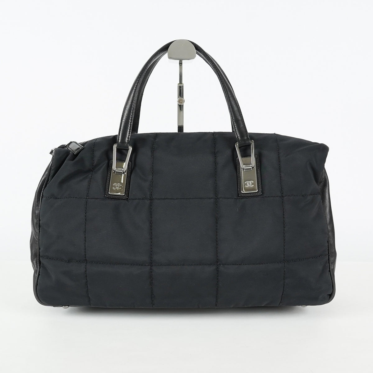 Chanel Chocolate Bar Nylon Mini Boston Bag 35cm Black Silver HW 07E314180008