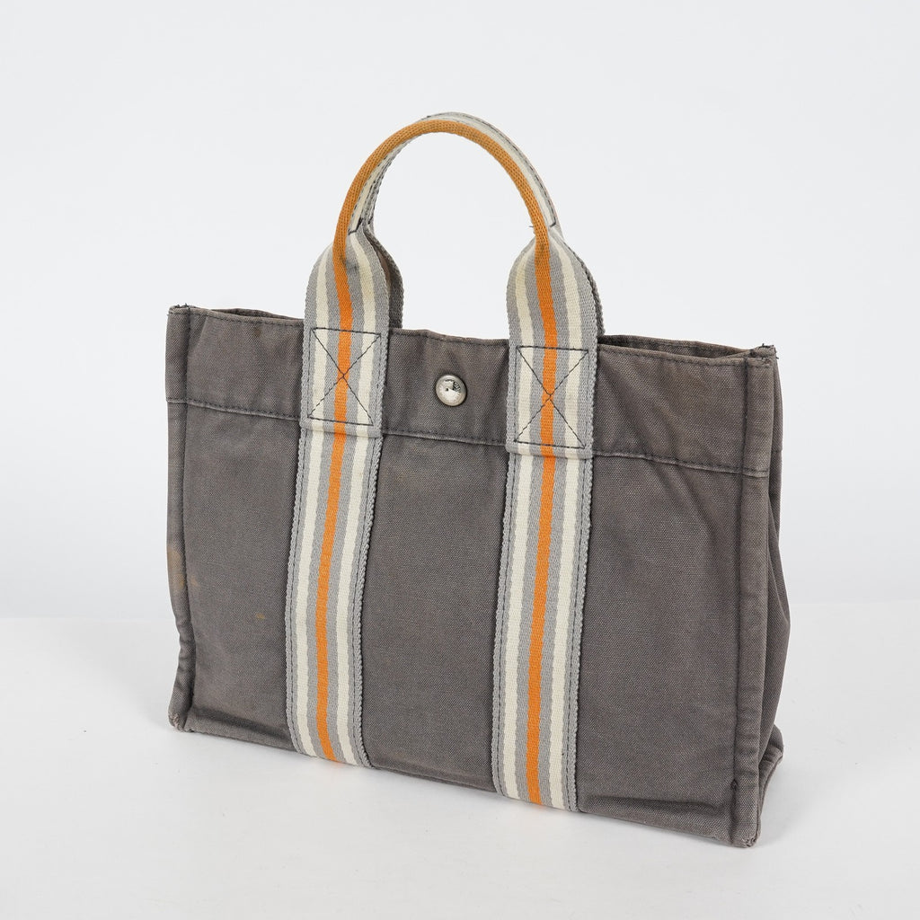 Hermes Fourre-Tout PM Tote Bag Canvas Gray Used Vintage Handbag 07E13825007