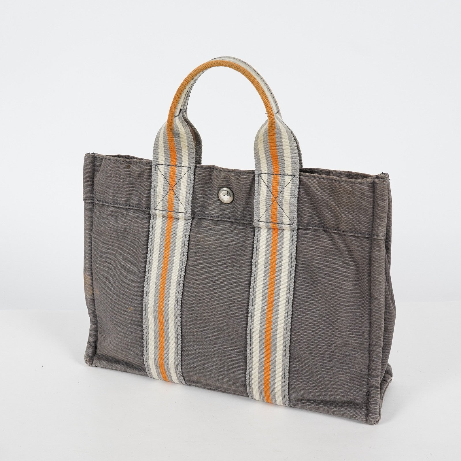 Hermes Fourre-Tout PM Tote Bag Canvas Gray Used Vintage Handbag 07E13825007