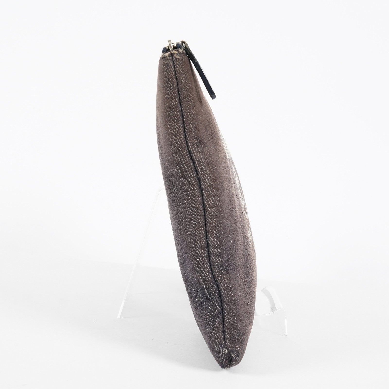 CHANEL Deauville Canvas Clutch Bag Pouch CC Logo Dark Brown Used 07A144118424
