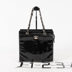 CHANEL CC Logo Chain Shoulder Tote Bag Patent Leather Black Vintage 03E255170011