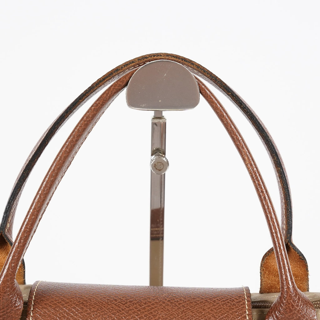 Longchamp Le Pliage Handbag Beige Nylon Leather Trim Tote Bag Used 08M42396617