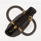 Dior Lady Dior Cannage Nylon Gold Hardware Charm Handbag Black 12E323410027