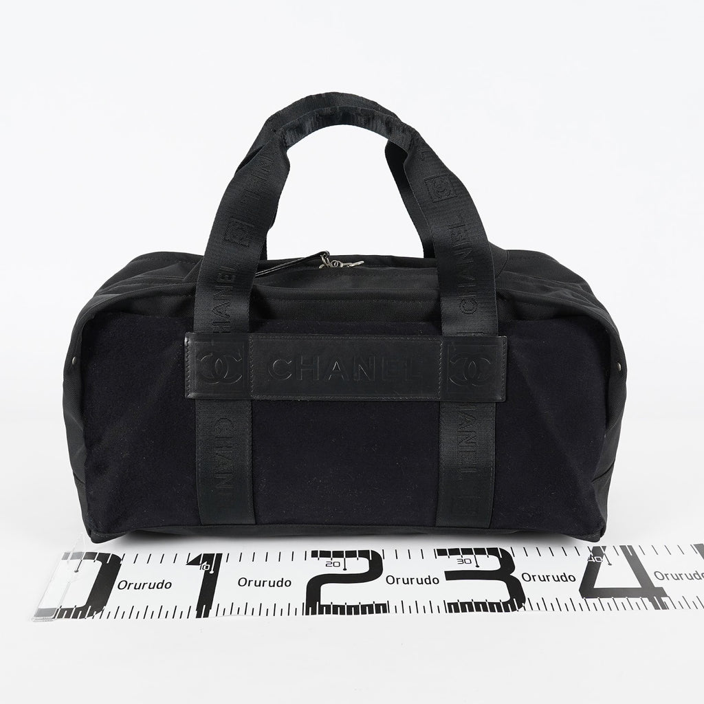 CHANEL Sports Line Boston Bag 40cm Black Canvas Used Vintage Duffle 07E186930027