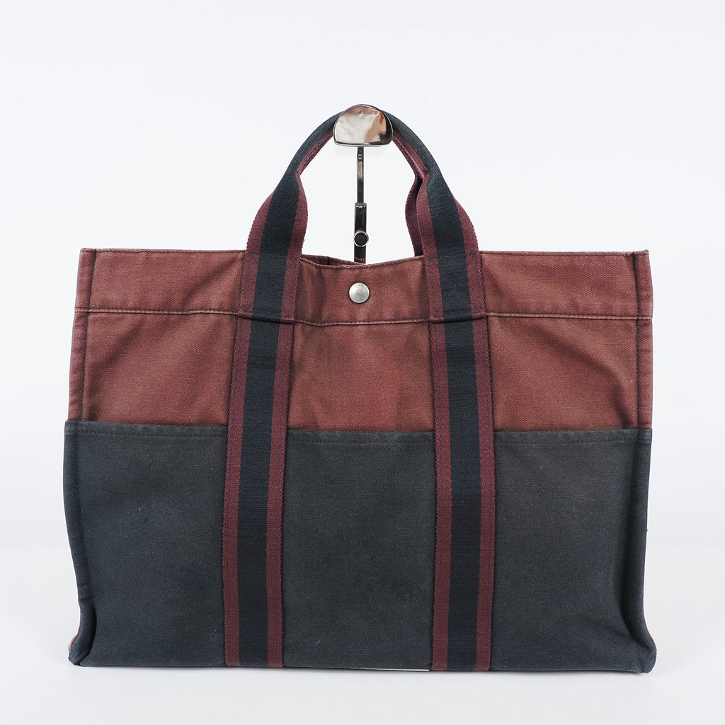 HERMÈS Paris Fourre Tout MM Black Red Cotton Canvas Tote Hand Bag 04A05825007