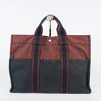 HERMÈS Paris Fourre Tout MM Black Red Cotton Canvas Tote Hand Bag 04A05825007