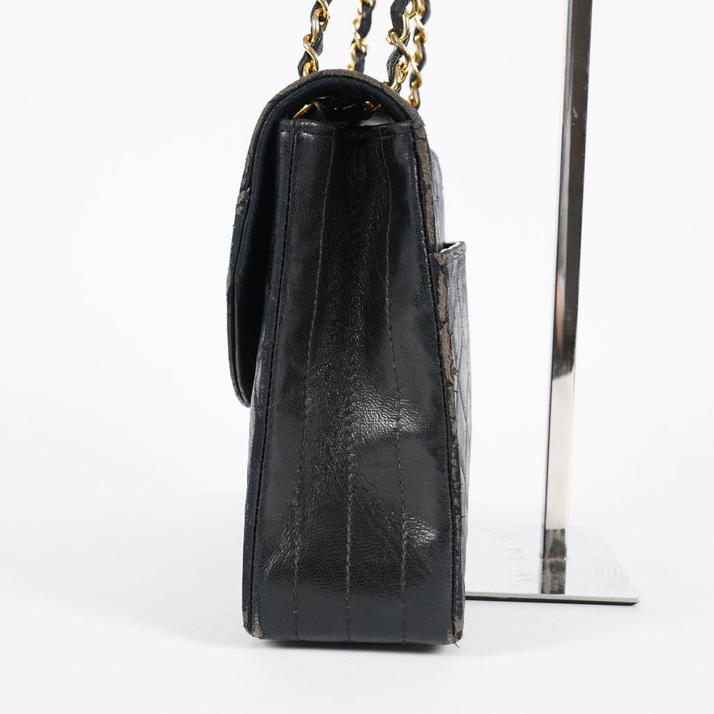 Chanel Matelasse Half Moon Flap Bag 25cm Black Quilted Chain Used 08E0717270006