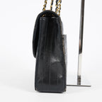 Chanel Matelasse Half Moon Flap Bag 25cm Black Quilted Chain Used 08E0717270006