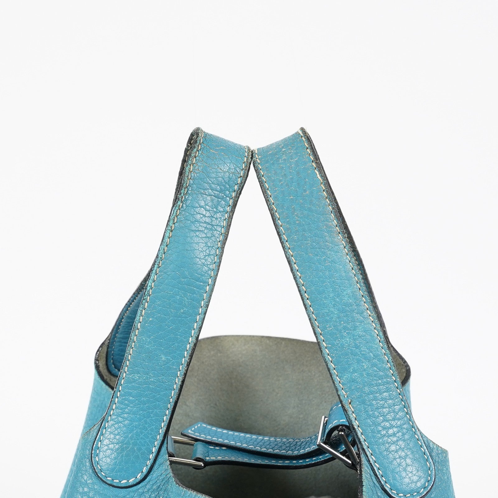 Hermes Picotin PM Hand Bag Blue Leather Silver Hardware Used 07E1018260027