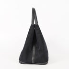 Authentic Hermes Garden Party MM Canvas Leather Tote Bag  black 02E036820003