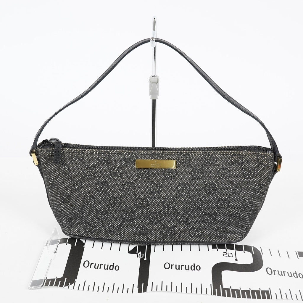 Gucci GG Canvas Boat Pochette Accessory Pouch Bag Gray Black Used 08E012530012
