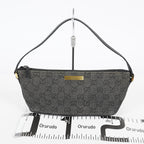 Gucci GG Canvas Boat Pochette Accessory Pouch Bag Gray Black Used 08E012530012
