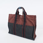 HERMÈS Paris Fourre Tout MM Black Red Cotton Canvas Tote Hand Bag 04A05825007