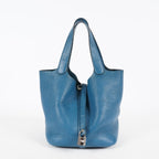 Hermes Picotin Lock MM Taurillon Clemence Leather Bag Blue Used 07E2822660025