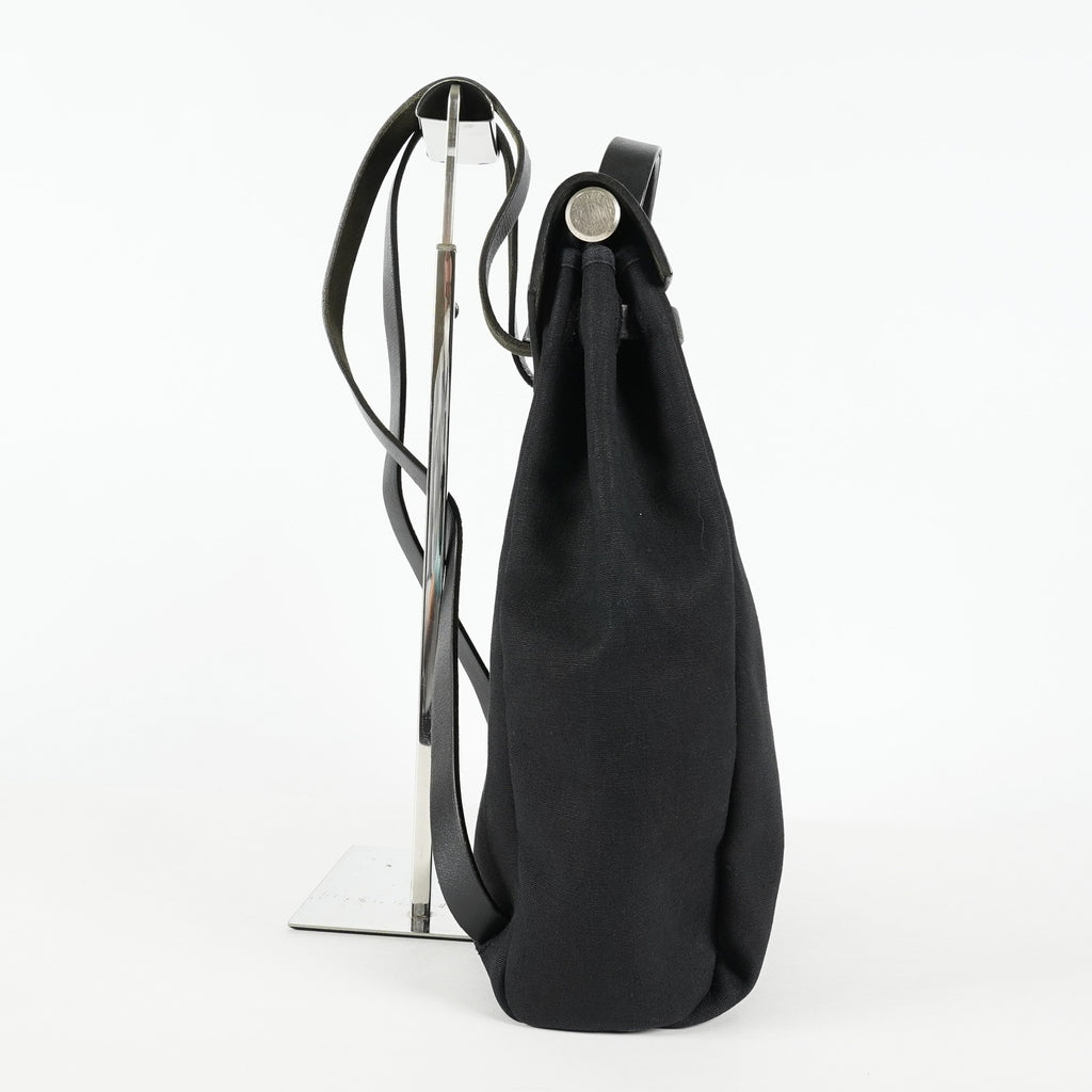 Hermes Herbag Ado Backpack 30cm Black Canvas Leather Used Auth 09E125940011