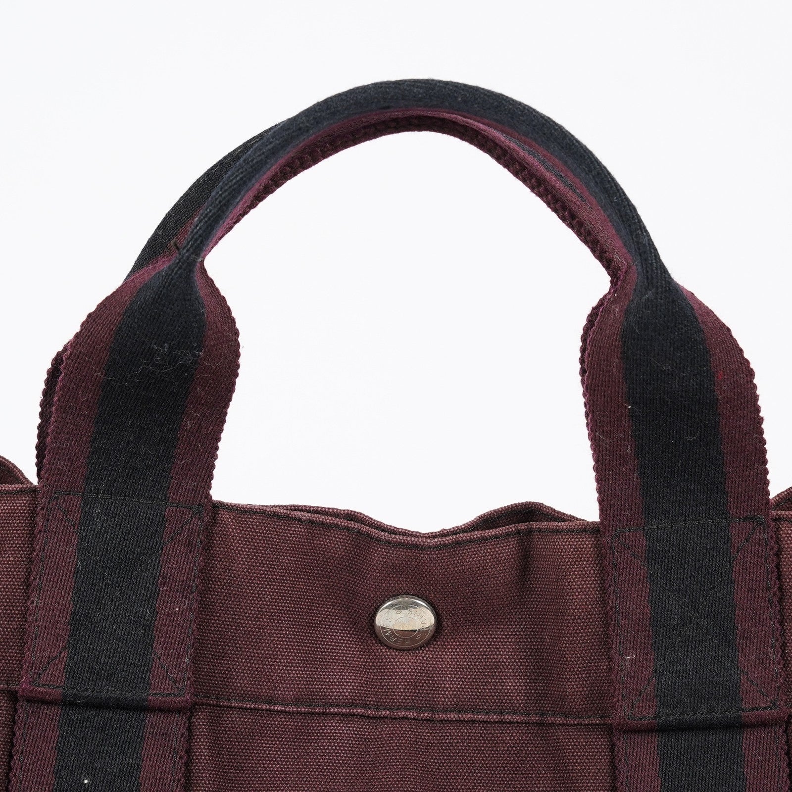 Hermes Fourre-Tout GM Bordeaux Black Canvas Tote Bag Handbag Used 08E06825008