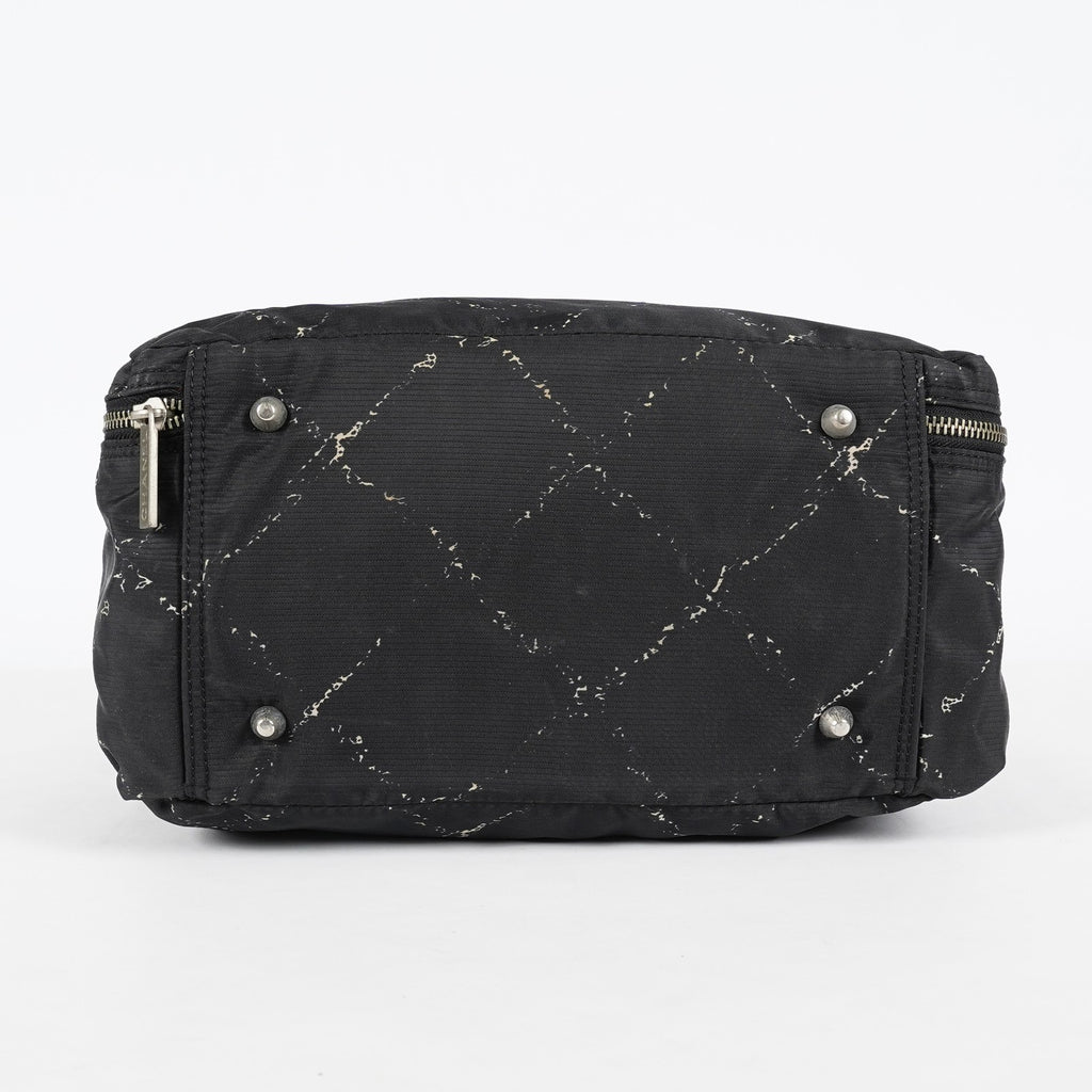 Chanel Travel Line Tote 26 Black Nylon Jacquard Hand Bag Used 07E131155015