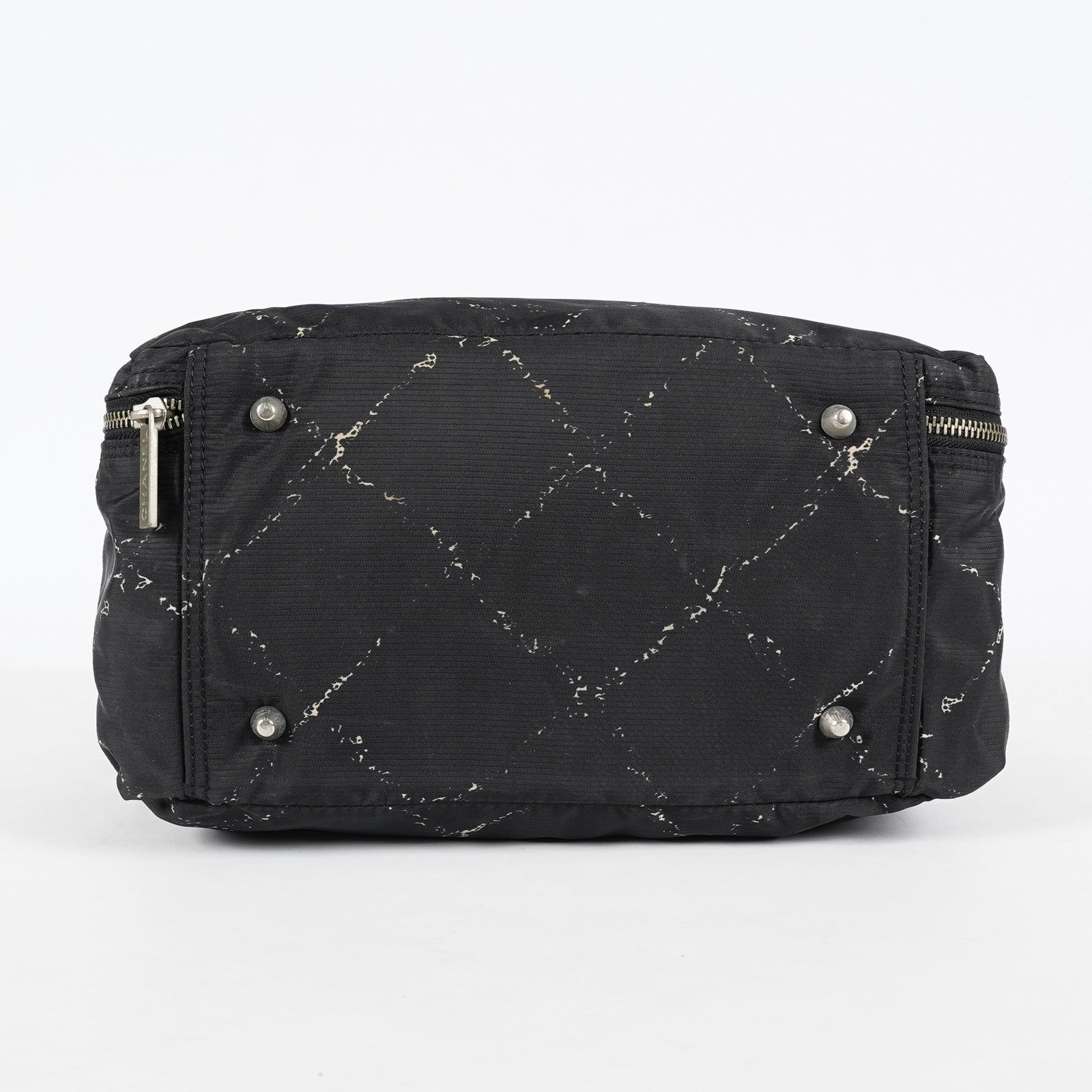 Chanel Travel Line Tote 26 Black Nylon Jacquard Hand Bag Used 07E131155015